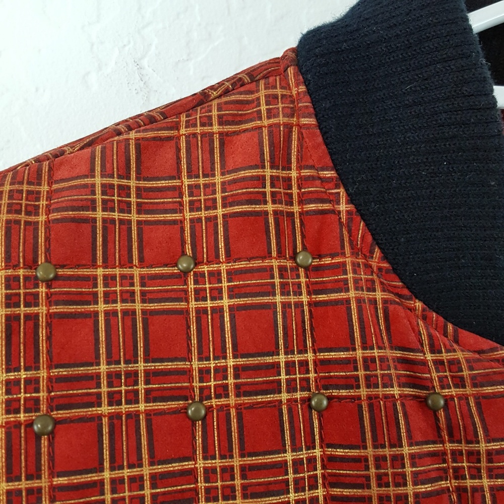**NFS** {Vintage} Red Gold Plaid Suede Stud Jacket - Picture 3 of 8